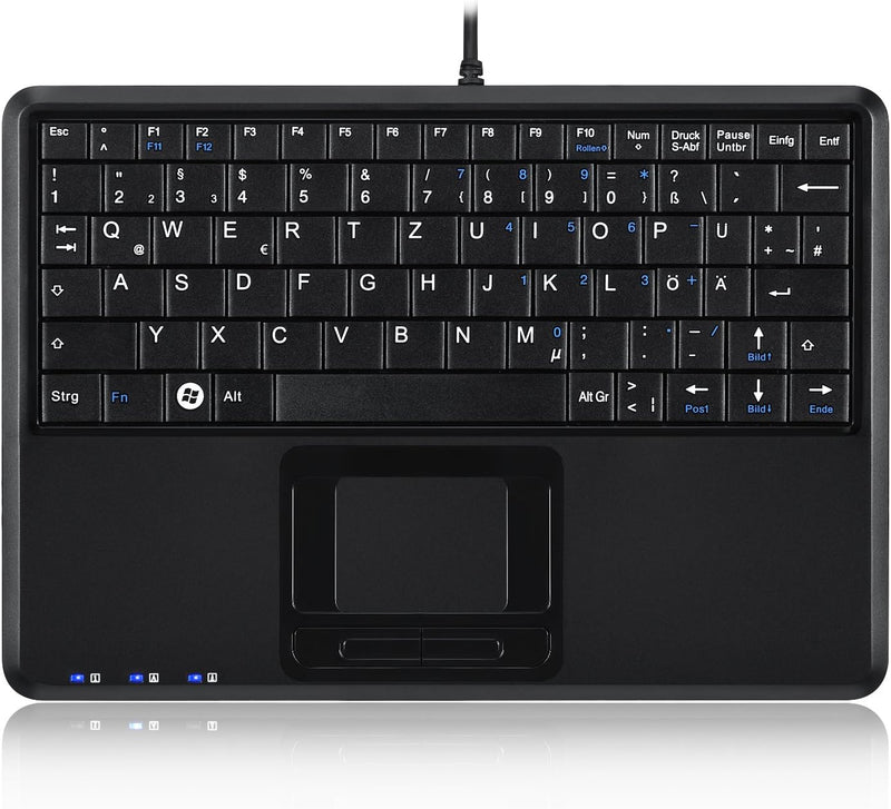 Perixx PERIBOARD-510 H Plus Super Mini Touchpad Tastatur USB mit 2-Fach USB Hub schwarz Layout: Deut