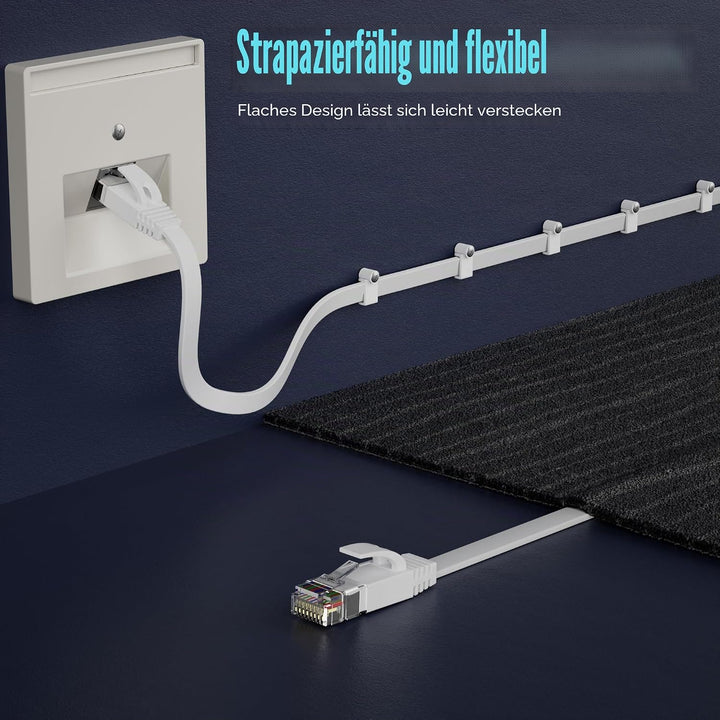 Soibke LAN Kabel 30 Meter Weiss, Cat 6 Netzwerkkabel 30m Dünn, Internet Kabel Flach Ethernet Kabel L