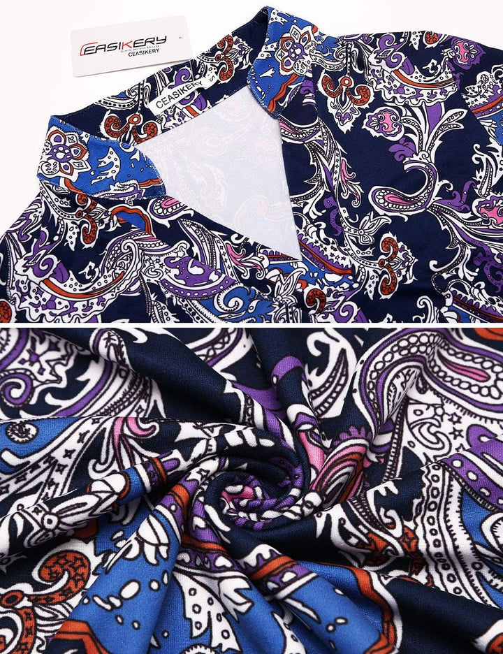 CEASIKERY Damen Shirt Tunic Shirt Tunic L Violett (Blumenmuster), L Violett (Blumenmuster)