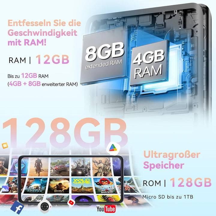 CUBOT A20 Handy Ohne Vertrag Android 14,6.75'' HD+ Octa-Core 90Hz Günstig Smartphone,12GB+128GB/1TB