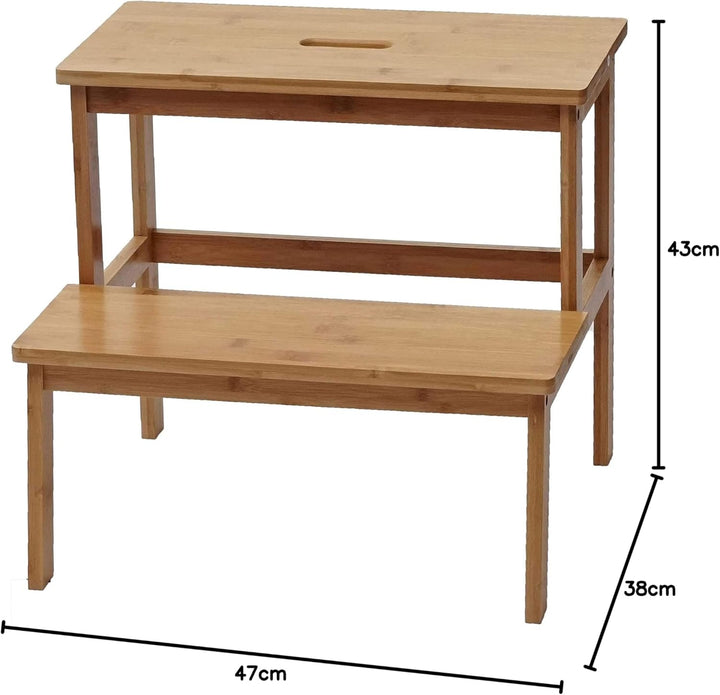 Tritthocker HWC-B87, Stufenhocker Trittbank Holzhocker, Bambus 43x47x38cm