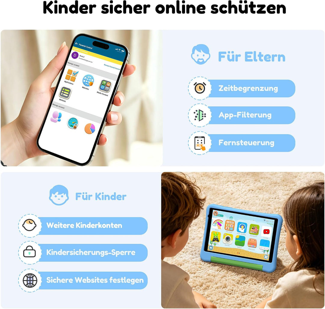 ALLDOCUBE KIDO 8 Zoll Kinder Tablet, Android 15 Go, 32GB ROM, 5000mAh, Blau | 3GB RAM, zwei Lautspre