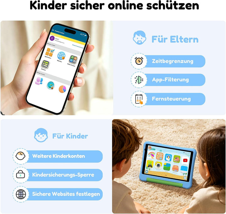 ALLDOCUBE KIDO 8 Zoll Kinder Tablet, Android 15 Go, 32GB ROM, 5000mAh, Blau | 3GB RAM, zwei Lautspre