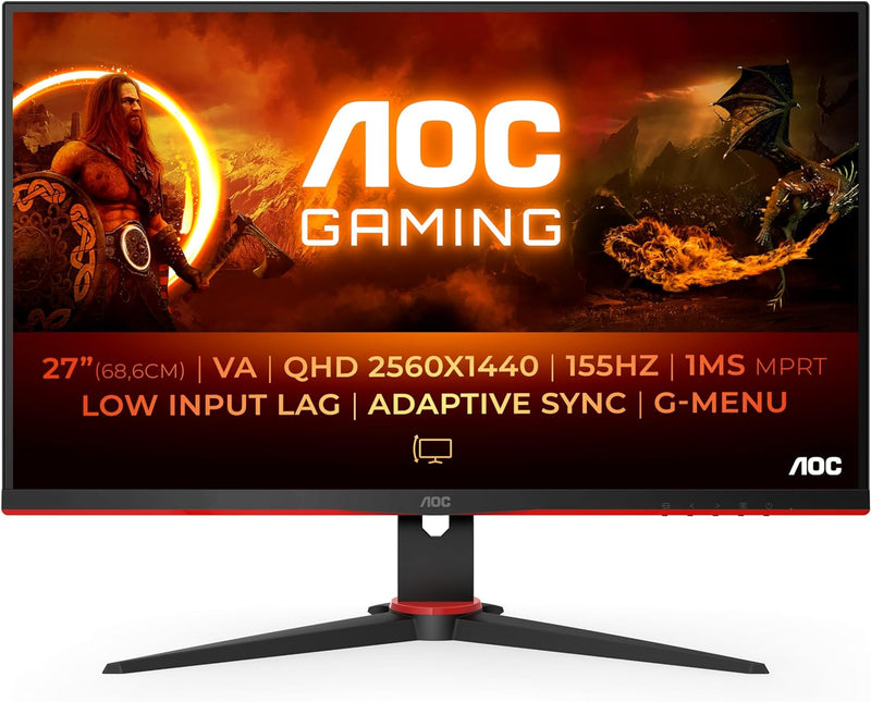 AOC Gaming Q27G2E - 27 Zoll QHD Monitor, 155 Hz, 1 ms MPRT, FreeSync Premium (2560x1440, HDMI, Displ