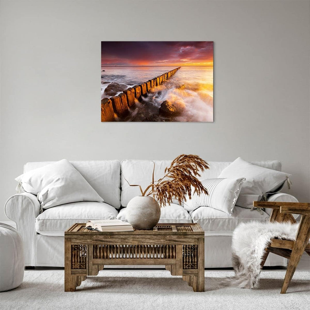 Bilder auf Leinwand Boot Landschaft Meer Ostsee Leinwandbild 70x50cm Wandbilder Dekoration Wohnzimme