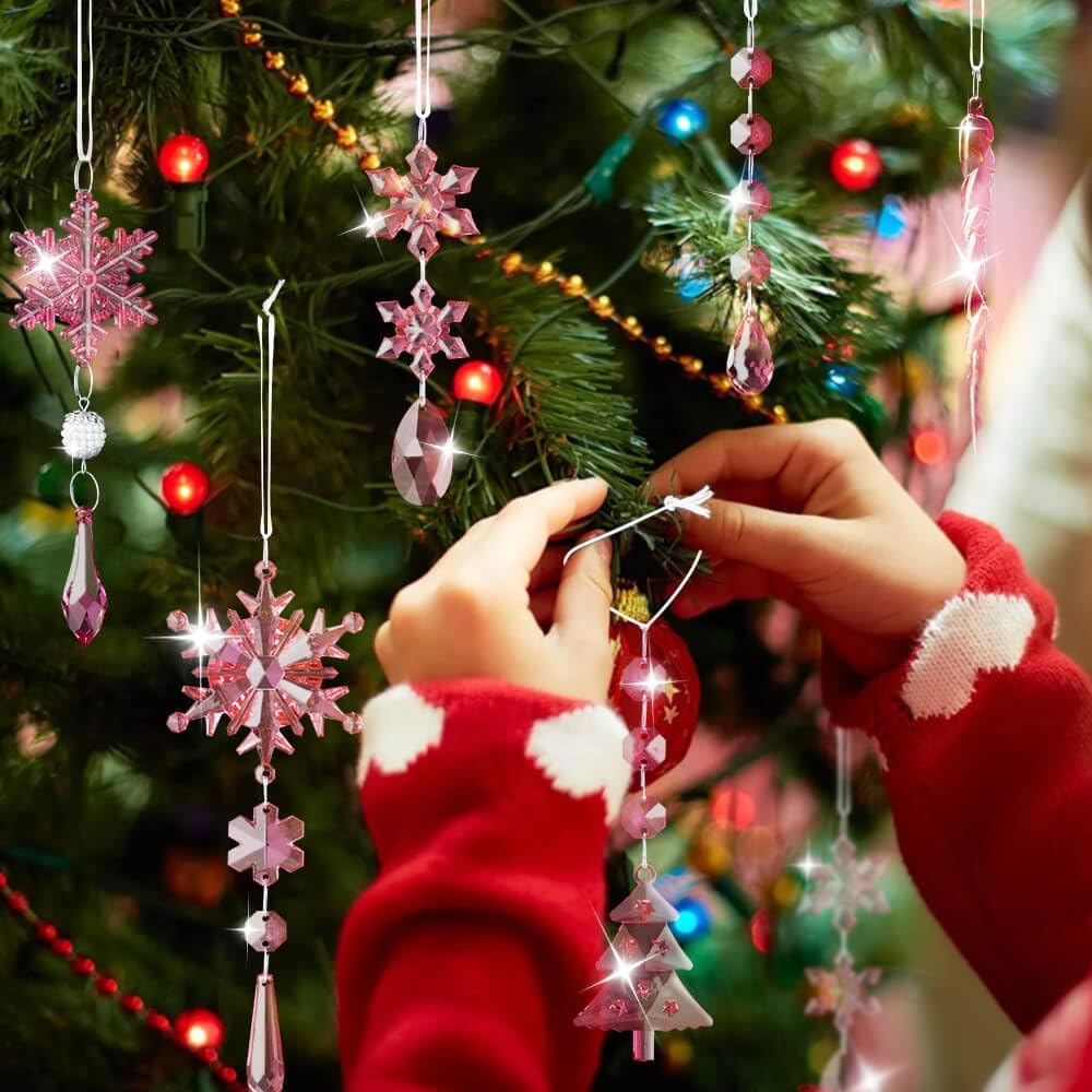 Lanpn 26 Stück Weihnachten Dekoration Kristall Christbaumschmuck Anhänger, Acryl Schneeflocken Eisza