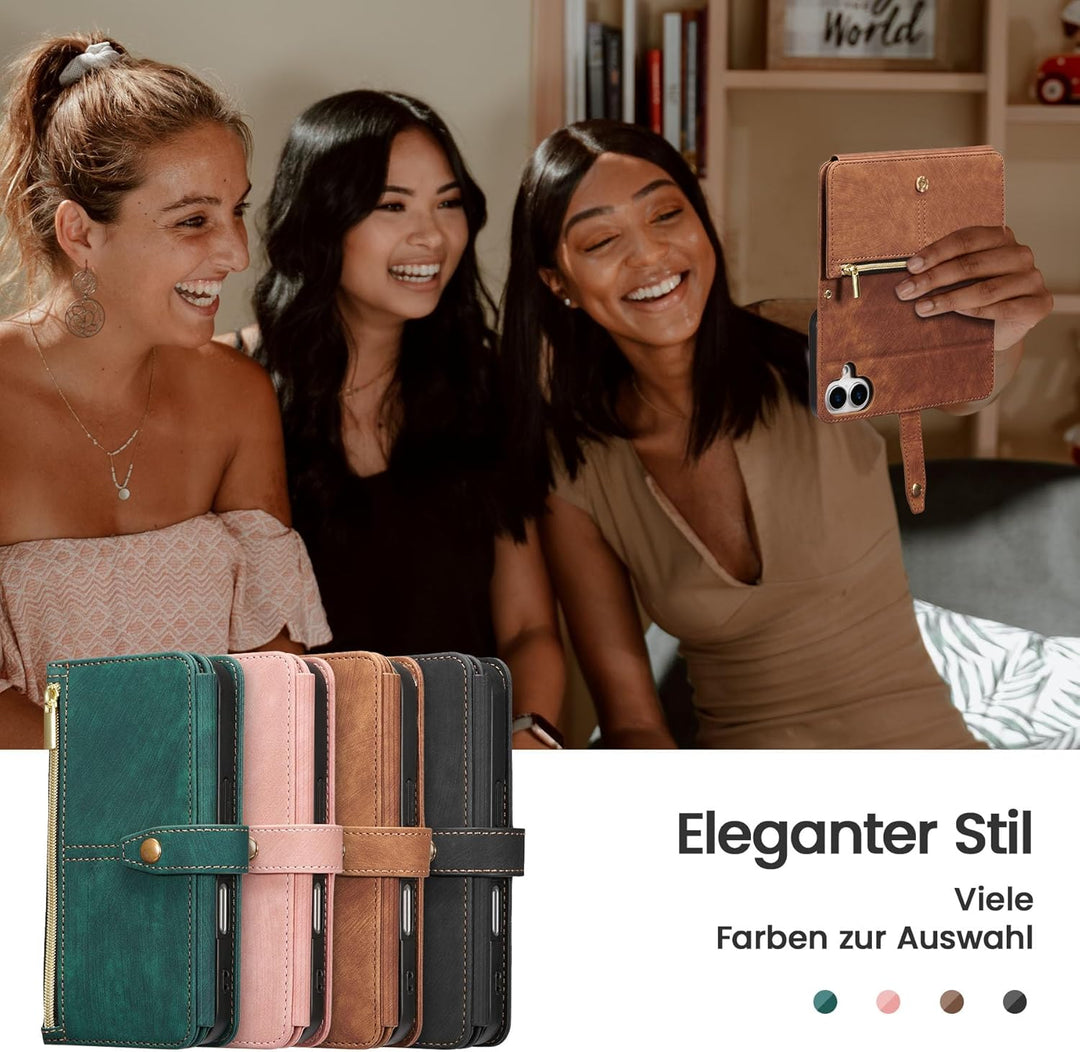 ZCDAYE Hülle für iPhone 16 mit Band Handykette, Leder iPhone 16 Handyhülle Handytasche mit Kartenfäc
