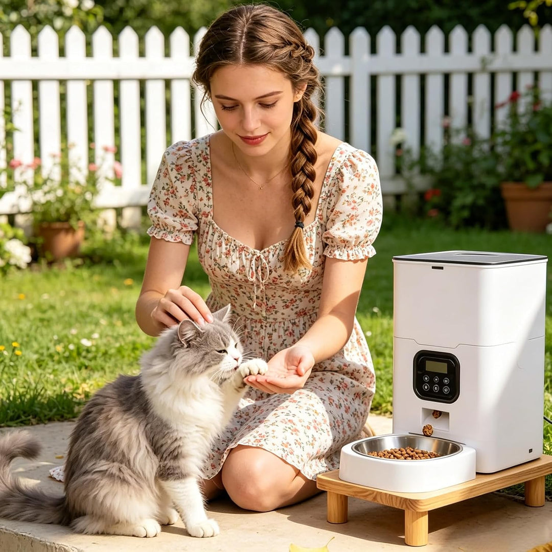 Erhöhter Stand für Futterautomat Katze aus Massivholz, Erhöhter Futternapf Katze mit Rutschfesten Fü