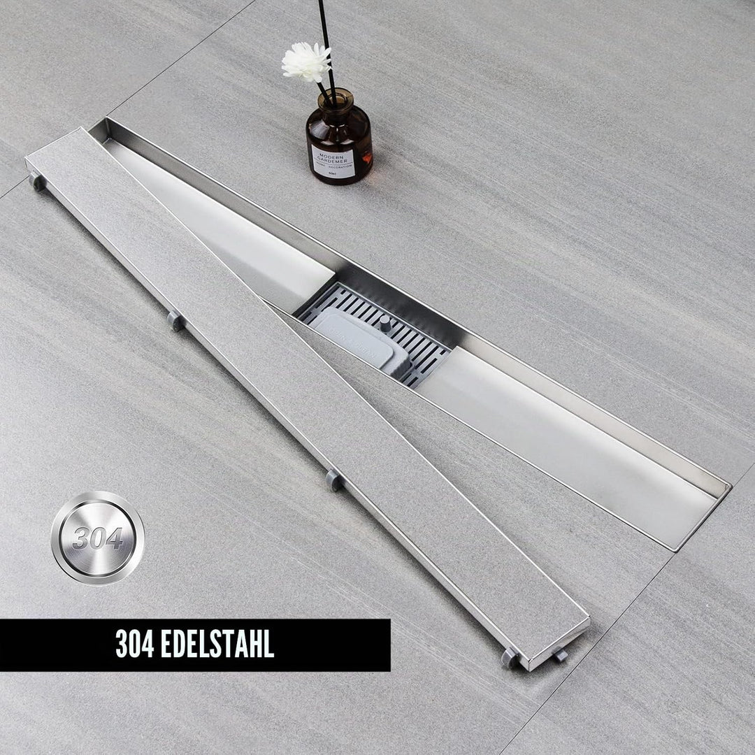 Duschrinne 30 cm, Befliesbar Duschrinne extra flach, Edelstahl | Edelstahl Bodenablauf Komplettset m