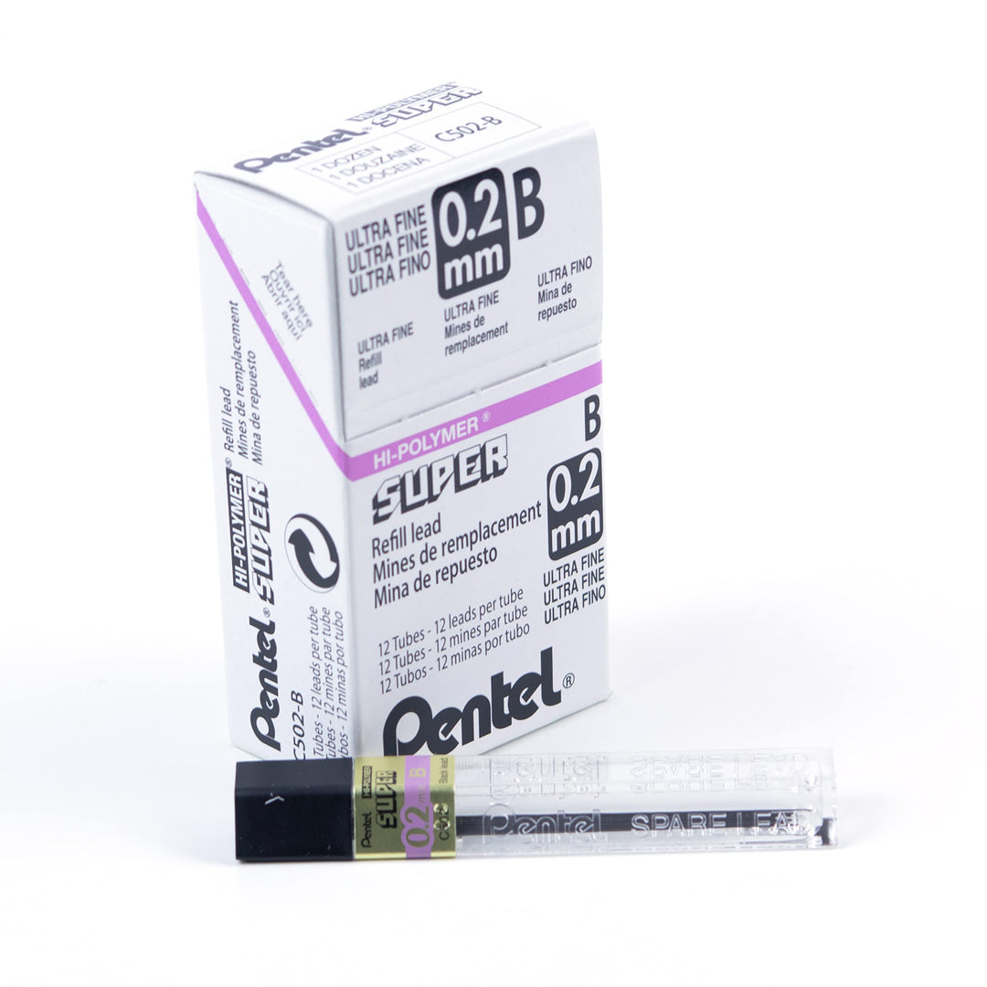 Pentel Super Hi-Polymer c502-b 0,2 mm Blei Refill (12 Stück) 0,2 mm, 2 B, 0,2 mm, 2 B