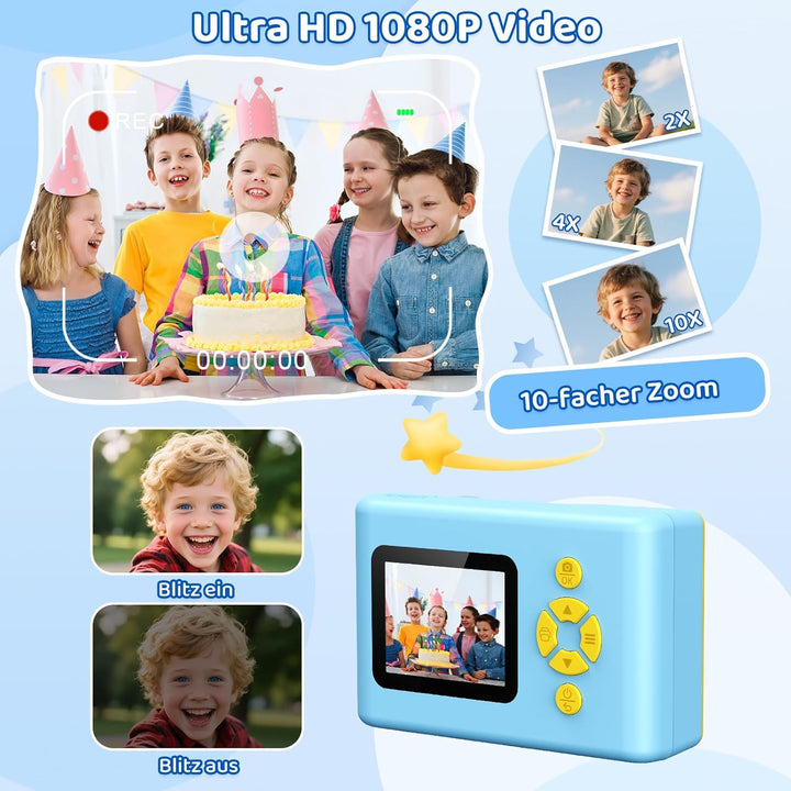 uleway Kinderkamera Sofortbildkamera, 2,4 Zoll Bildschirm Kinder Kamera mit 32G Karte und Fotopapier