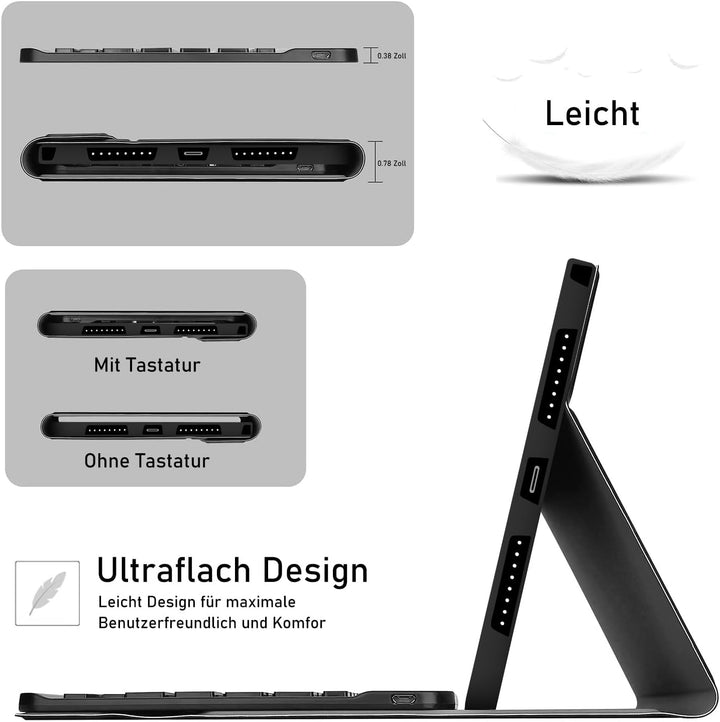 Hülle mit Tastatur für Lenovo Tab M11 (TB330/TB331) 11 Zoll 2024, (Deutsches) Tastatur Hülle für Len
