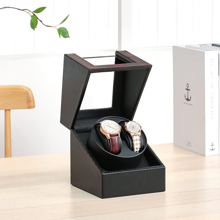 DRAIGERWAY Automatische Uhrenbeweger Box PU Leder Uhrengehäuse mit leisem Motor Batteriebetrieb oder