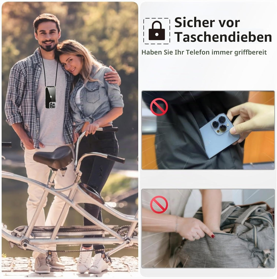 Handykette für iPhone 16 Pro Max Hülle mit Band, Necklace Handyhülle, Transparente Schutzhülle zum U