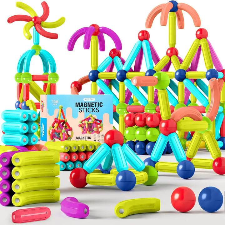 AQXONG 138 Pcs Magnetische Bausteine Spielzeug, 3D Konstruktions Spielzeug, Magnetspielzeug für Kind