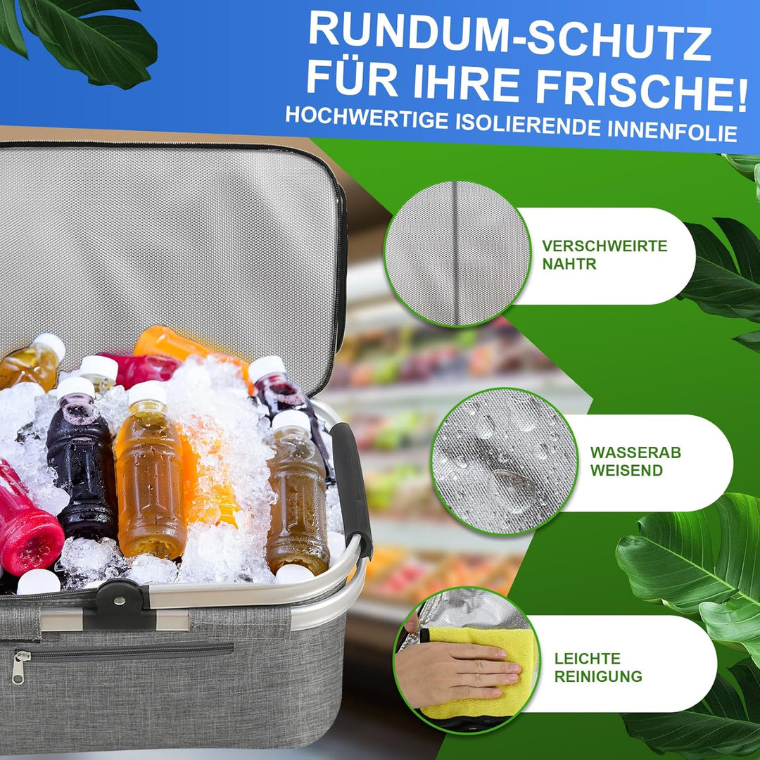 Nagoyuki 30L Einkaufskorb, Kühltasche, Faltbarer Kühlkorb, Doppellagige Einkaufstasche, Praktischer