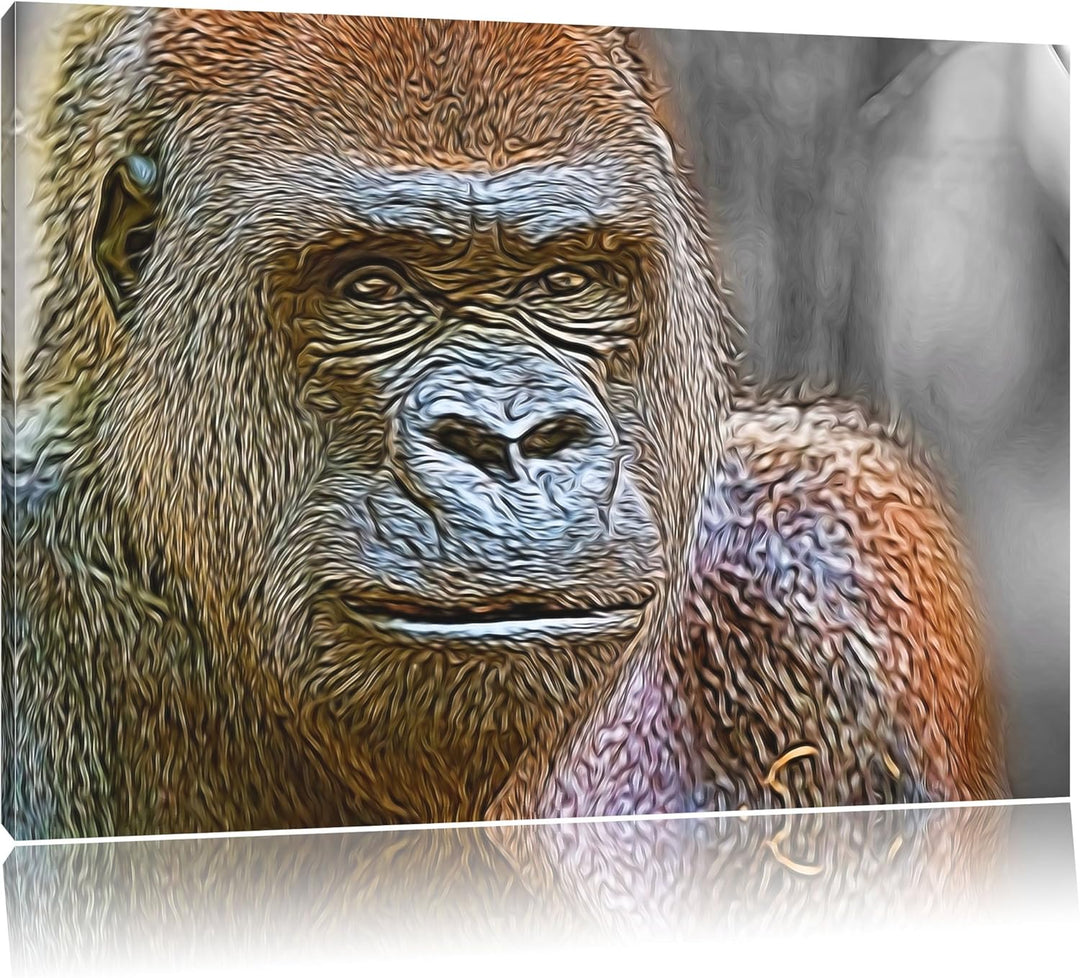 stolzer Gorilla schwarz/weiss Deluxe Format: 100x70 cm auf Leinwand, XXL riesige Bilder fertig gerah