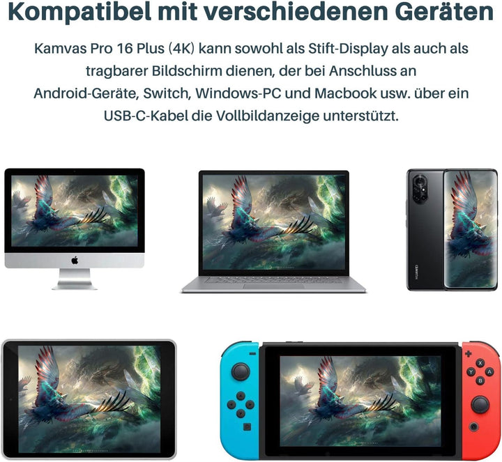 HUION Kamvas Pro 16 Plus (4K), 15,6 Zoll Grafiktablett mit Display, volllaminierter entspiegelter Gl