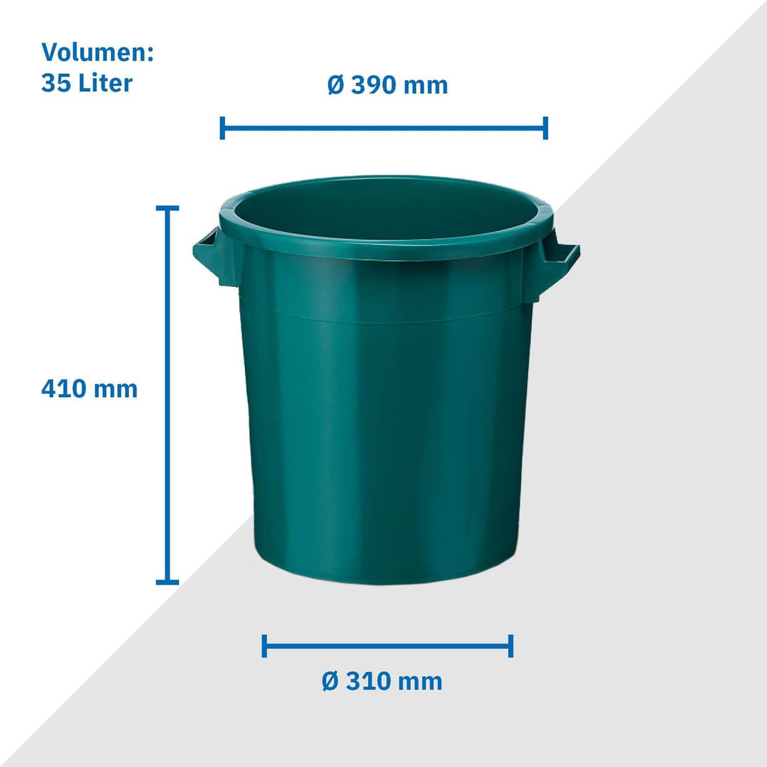 35 Liter Kunststofftonne mit Griffen + Deckel, stapelbar, Stabiler Eimer, Plastiktonne, Rundbehälter