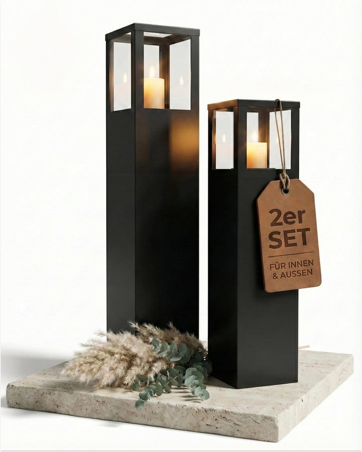 Windlichtsäule Anthrazit Design I 2er Set I Deko-Säule für Garten im Industrial Design I Garten Wind