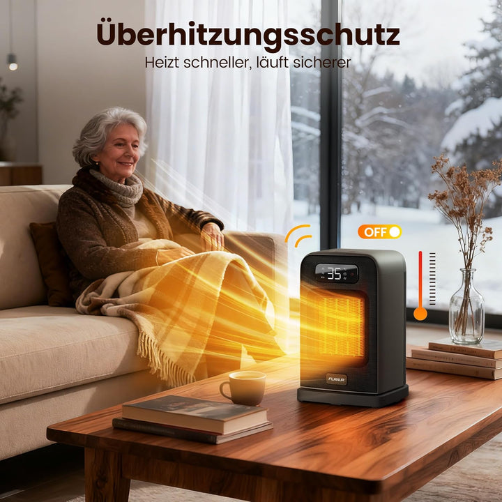 Heizlüfter Energiesparend, 1500W PTC Keramik Heizlüfter Leise, 26cm Elektroheizung mit Thermostat &