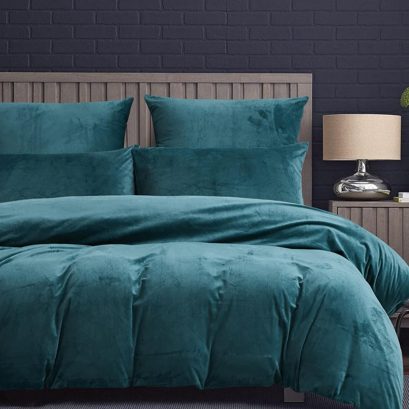 Luofanfei Warme Bettwäsche 155x220 Winter Petrol Blau Flauschig Warm Flanell Plüsch Winterbettwäsche