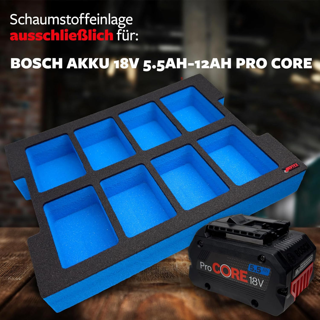 APTEX Schaumeinlage passend für 8x Bosch Akkus 18V ProCore 5.5Ah, 8.0Ah für L-Boxx 136 G4, LB4