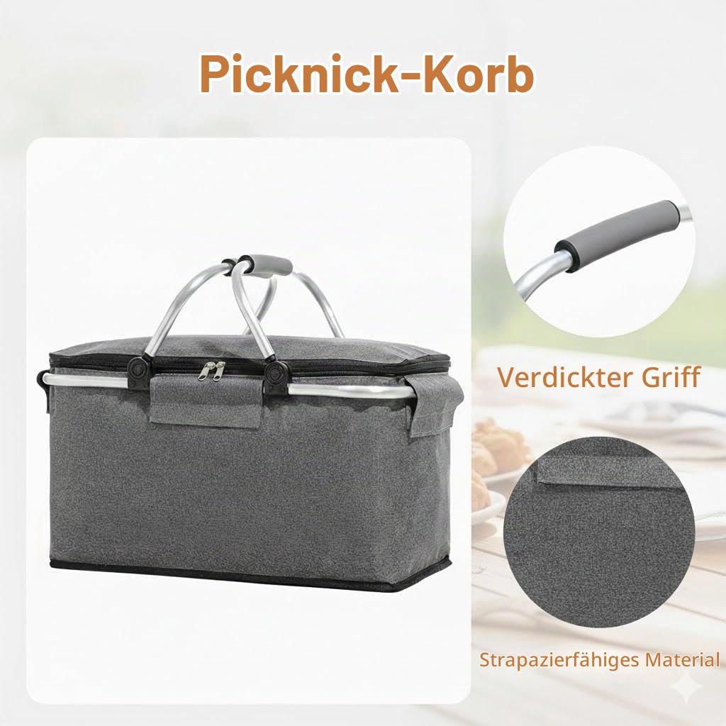 Einkaufskorb Faltbar, Einkaufskorb mit Kühlfunktion, Thermo als Picknickkorb, Tragekorb, für Picknic