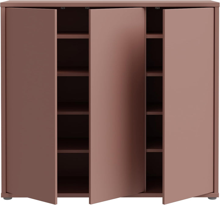 Forte Alice Springs Schuhschrank 100 110, moderner Flurschrank mit 3 Türen und 8 Einlegeböden, Holzw