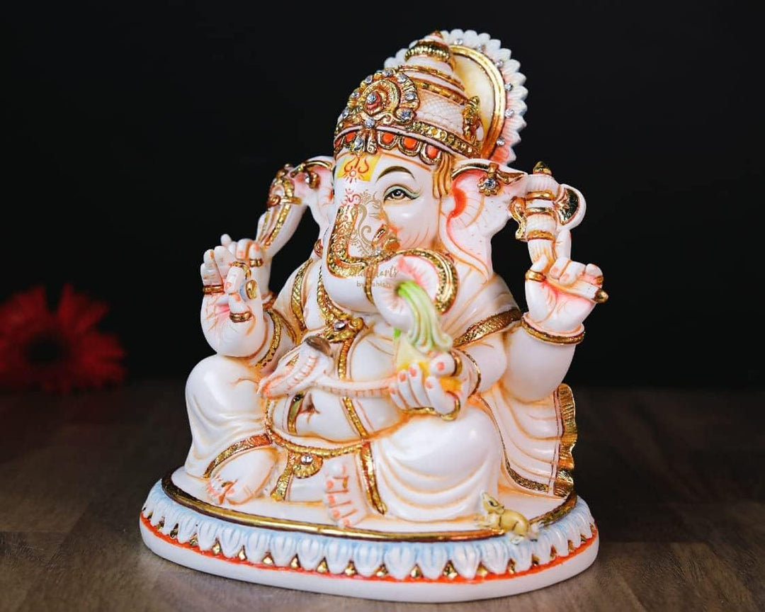 SHIVAJI ARTS Ganesha Statue, Marmor, Weiss, 19 cm, 1 Stück