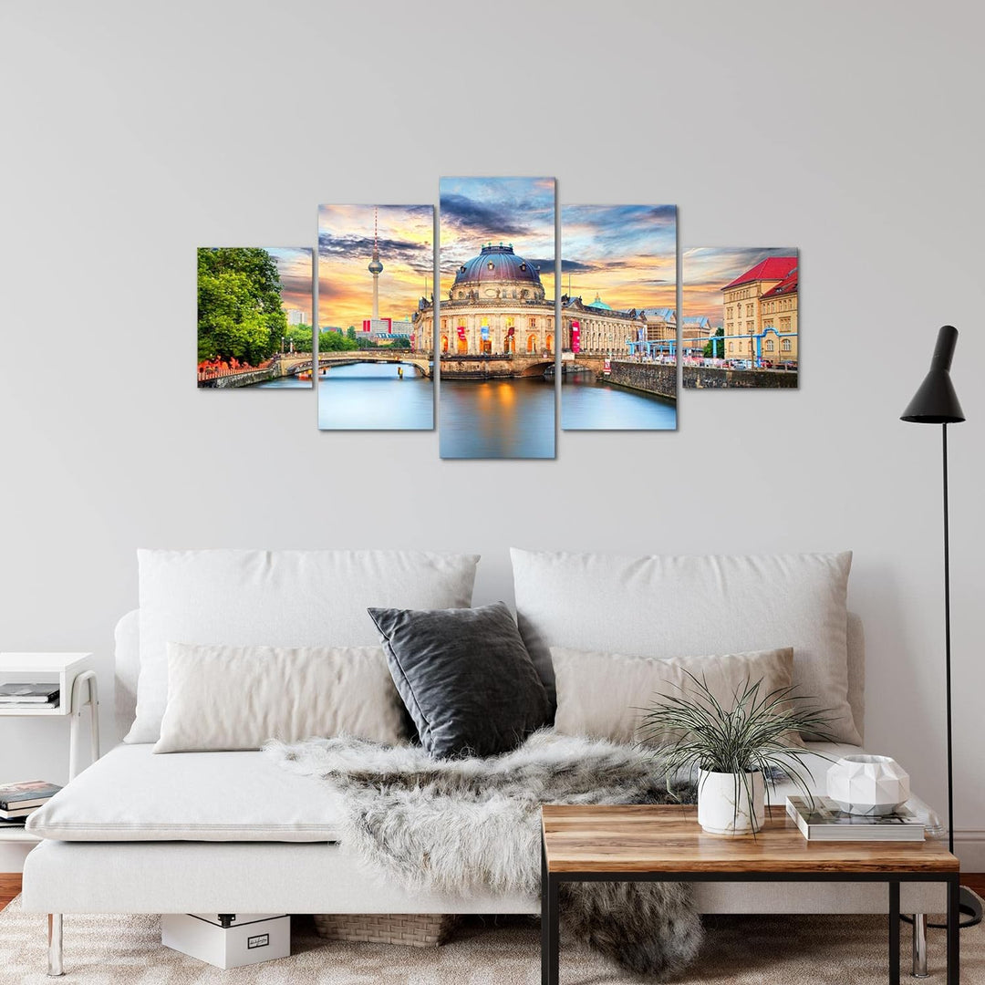 Runa Art Wandbilder Berlin 5 Teilig Bild auf Vlies Leinwand Deko Wohnzimmer Büro Städte Blau Bunt 03