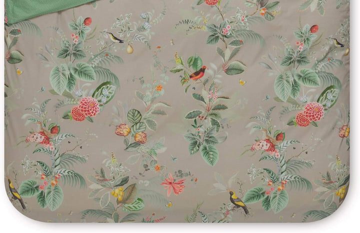 PIP Studio Bettwäsche Floris Khaki 1 Bettbezug 200 x 200 cm + 2 Kissenbezüge 80 x 80 cm, 1 Bettbezug