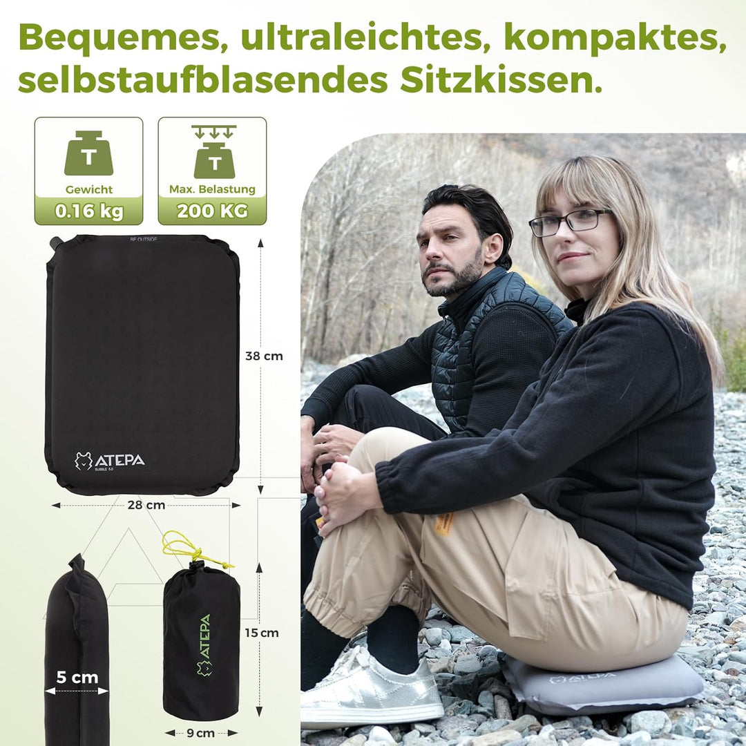 ATEPA Sitzkissen Outdoor, Faltbar Aufblasbar Stadion Flugzeug Unterwegs Camping Wander Bürostuhl Ult