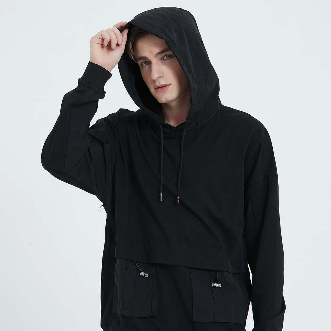 Herren-Kapuzenpullover, Kontrastfarbe, Patchwork, grosse Taschen XXL Wy2137black, XXL Wy2137black