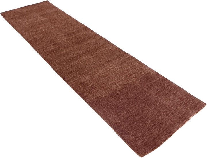 Wollteppich Gabbeh Uni 80x200 Handgewebt Läufer Braun Einfarbig Handarbeit Braun 80x200 cm, Braun 80