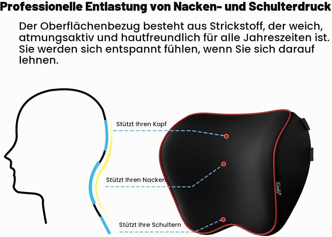 Crofy 2er-Pack Auto-Nackenkissen, weiches Auto-Kopfstützenkissen zum Fahren mit verstellbarem Gurt,
