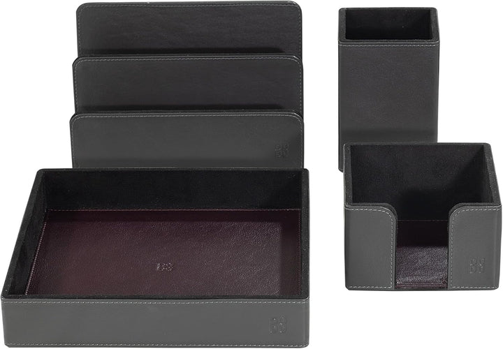 DUDU Schreibtisch-Set aus Leder für das Büro 4-teilig mit Taschenleerer Stifthalter Briefhalter Zett