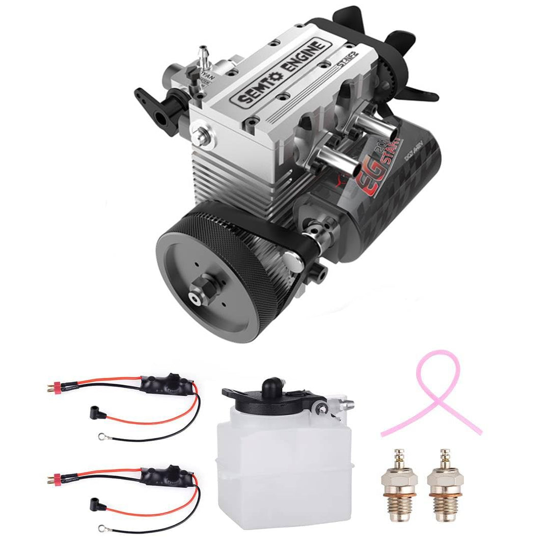 GUANYAN SEMTO Engine Mini Metall Motor mit Motor Starter Kit, Inline Zweizylinder Viertakt Nitro-Mot