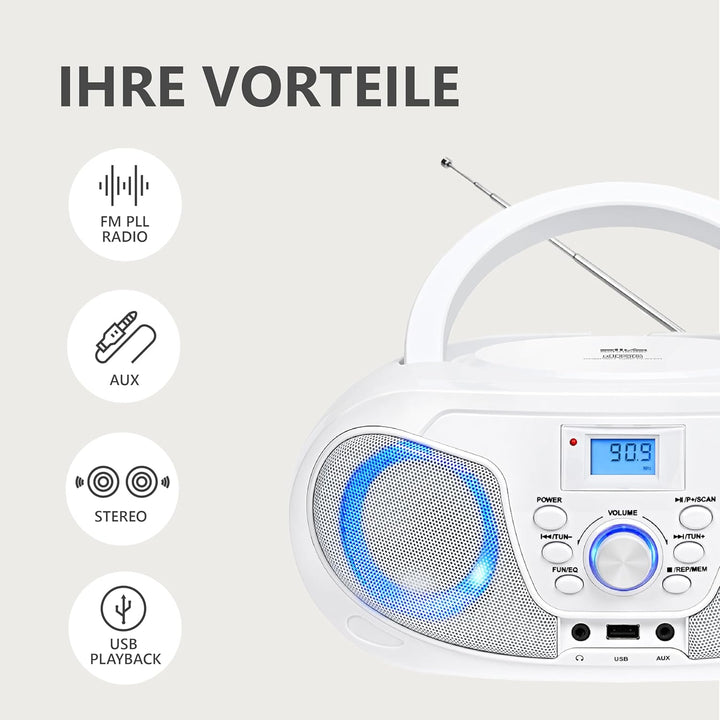 Silva Schneider MPC 25.4 USB – Tragbarer CD-Player mit UKW-Radio, USB für MP3, AUX & Kopfhöreranschl