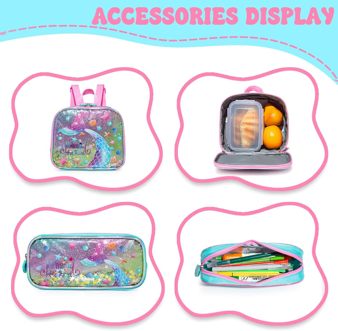 HTgroce Trolley Rucksack Mit Rollen, Federmäppchen, LunchTasche 3 in 1 Leicht Rolling Schulranzen fü