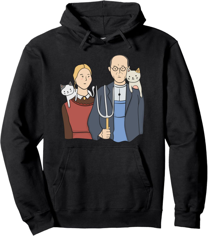 Komisch Katze Malerei Kunst Parodie Amerikanische Gotik Pullover Hoodie