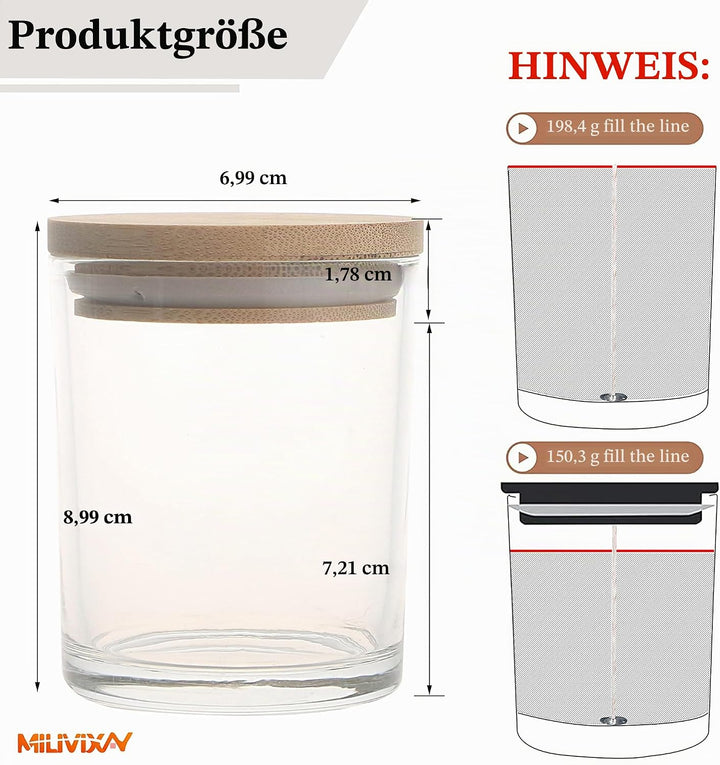 MILIVIXAY 20 Stück klare, dicke Glas-Kerzengläser mit Deckel, leere Kerzengläser für die Herstellung