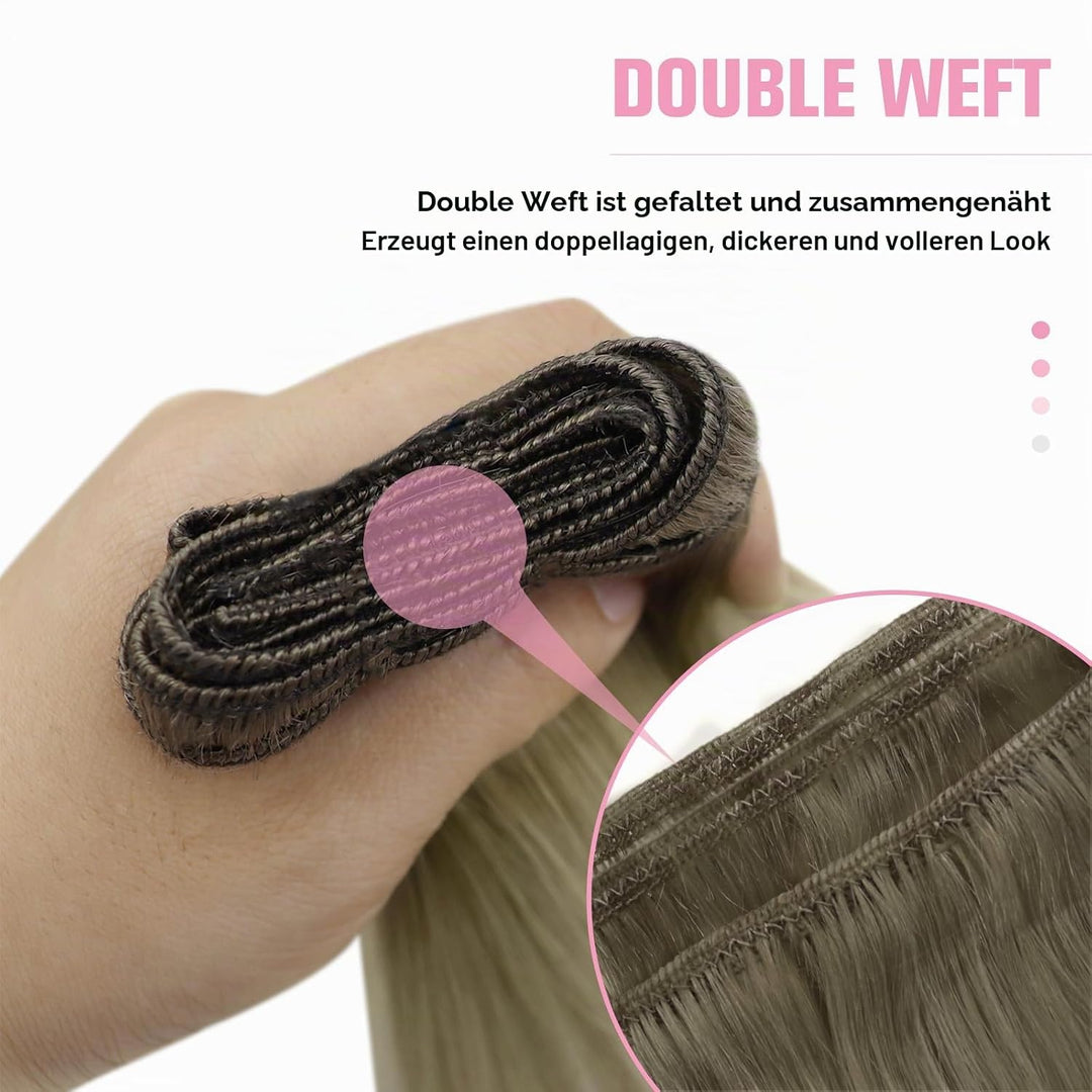 YoungSee Echthaar Tressen zum Einnahen Blond 55cm Tressen Echthaar Aschblond Ombre Blond Haartressen