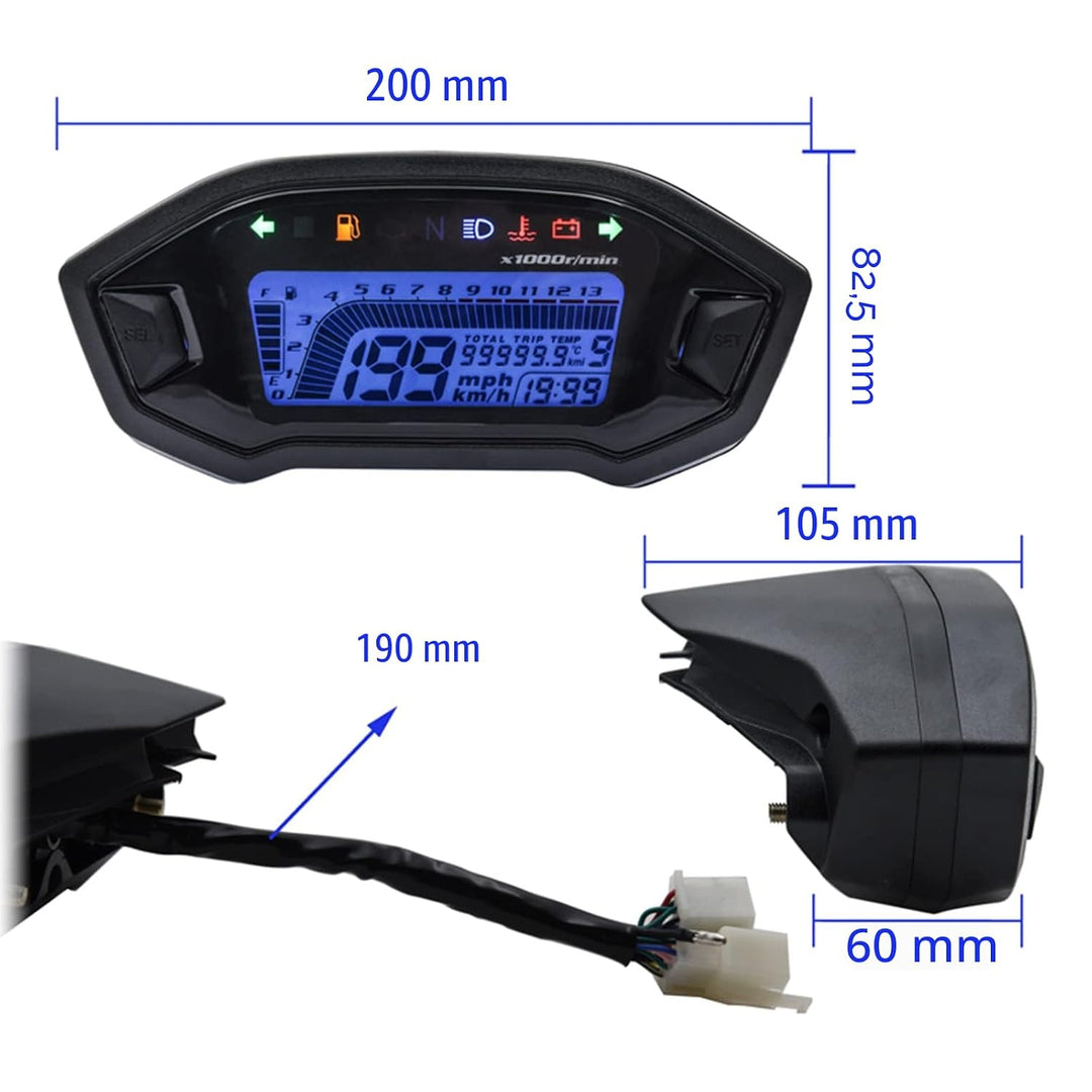 Geloo Motorrad Tachometer Tachometer, 13000 U/min Motorrad Messgerät LED Hintergrundbeleuchtung Digi