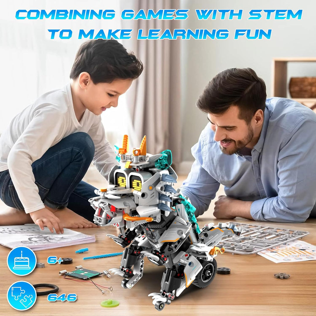 Technik Roboter Kinder für Jungen, 3-IN-1 Technik Bauspielzeug mit App-Fernsteuerung,Dinosaurier/Mot