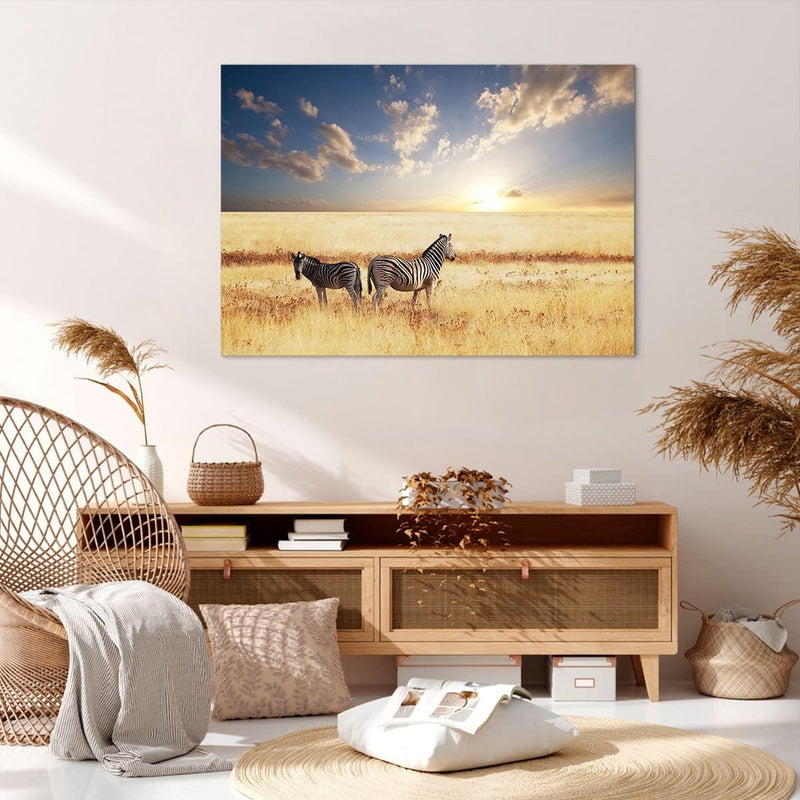 Bilder auf Leinwand 100x70cm Leinwandbild Zebra tier gestreift savanne Gross Wanddeko Bild Schlafzim