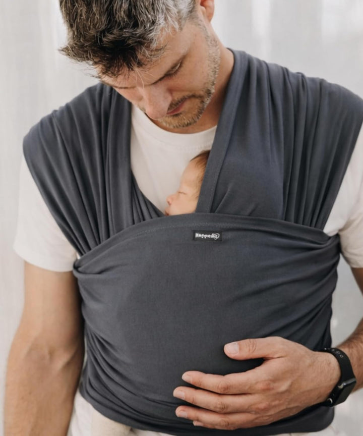Hoppediz Elastisches Babytragetuch ab Geburt, Anthrazit 4,60 m | Ergonomisches Tragetuch für frühgeb