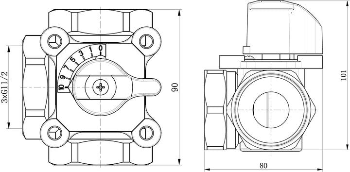 AQUA HEATING Dreiweg-Mischventil 1 1/2 Zoll 3-Wege-Mischer Heizungsanlage 1 1/2 Zoll Dreiweg-mischve