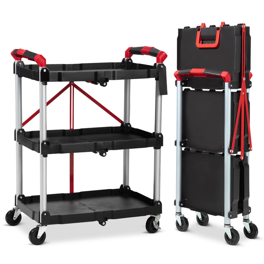 Towallmark Servierwagen klappbar, 3-stufiger tragbarer Wagen/Detaillierung Wagen/Putzwagen mit 2 fes