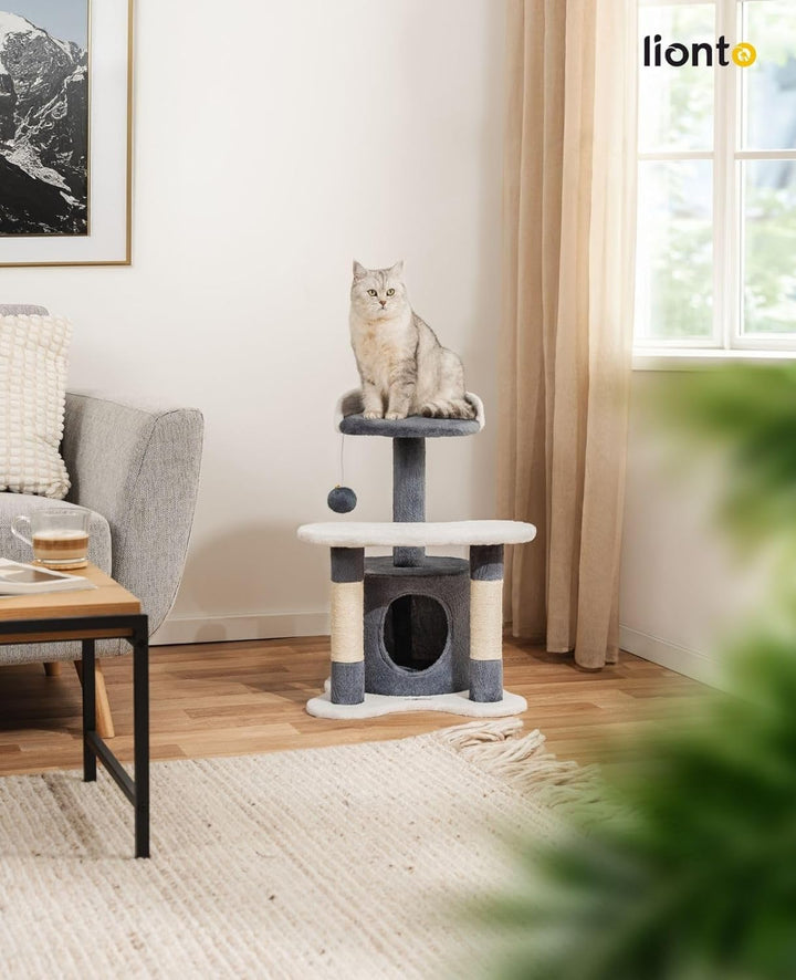lionto Kratzbaum Kletterbaum Katzenkratzbaum Katzenbaum Höhe 65 cm, grau/weiss, Grau/Weiss